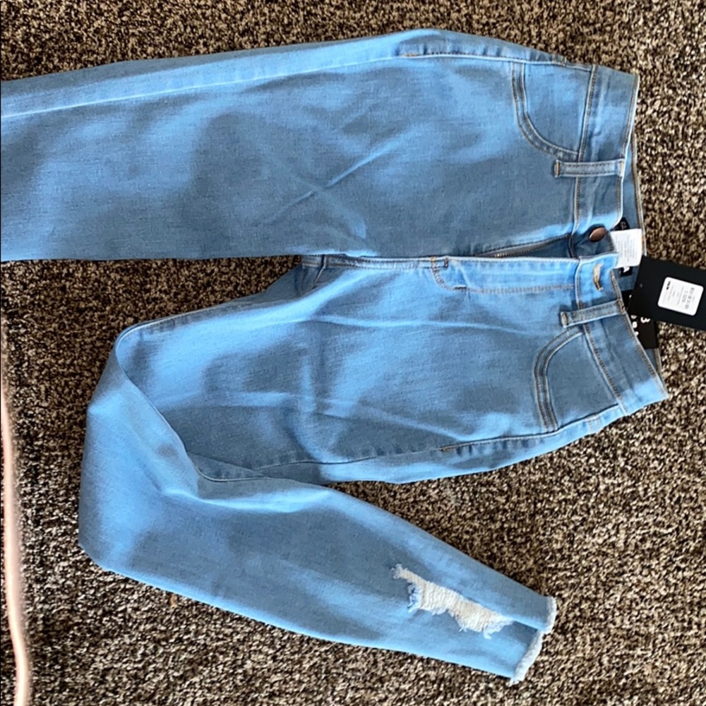 Blue high rise skinny jeans